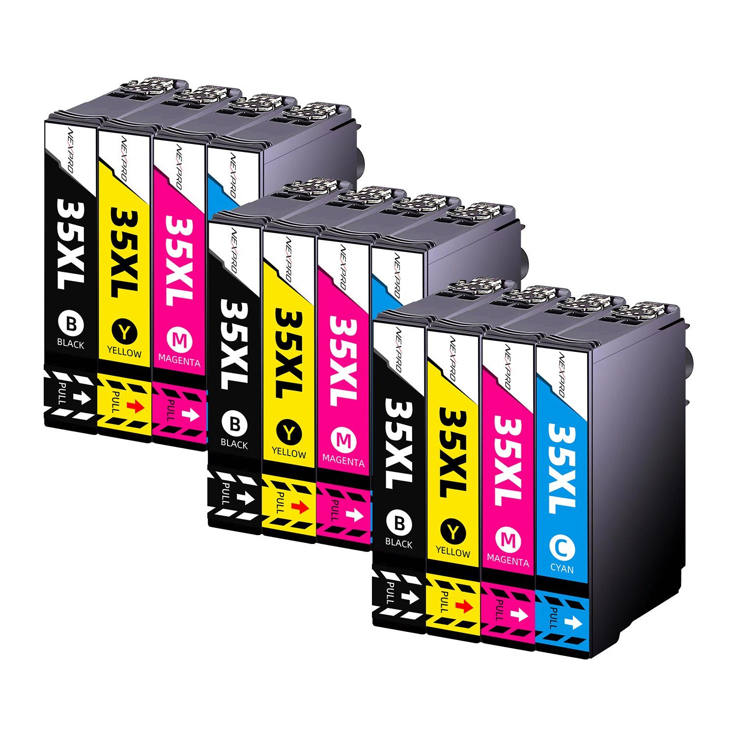 NEXPRO 12er 35 XL Druckerpatronen für EPSON WF-4730 DTWF WF-4735 WF-4740 Tintenpatrone (Packung, Epson 35 XL Druckerpatronen schwarz/magenta/cyan/yellow)