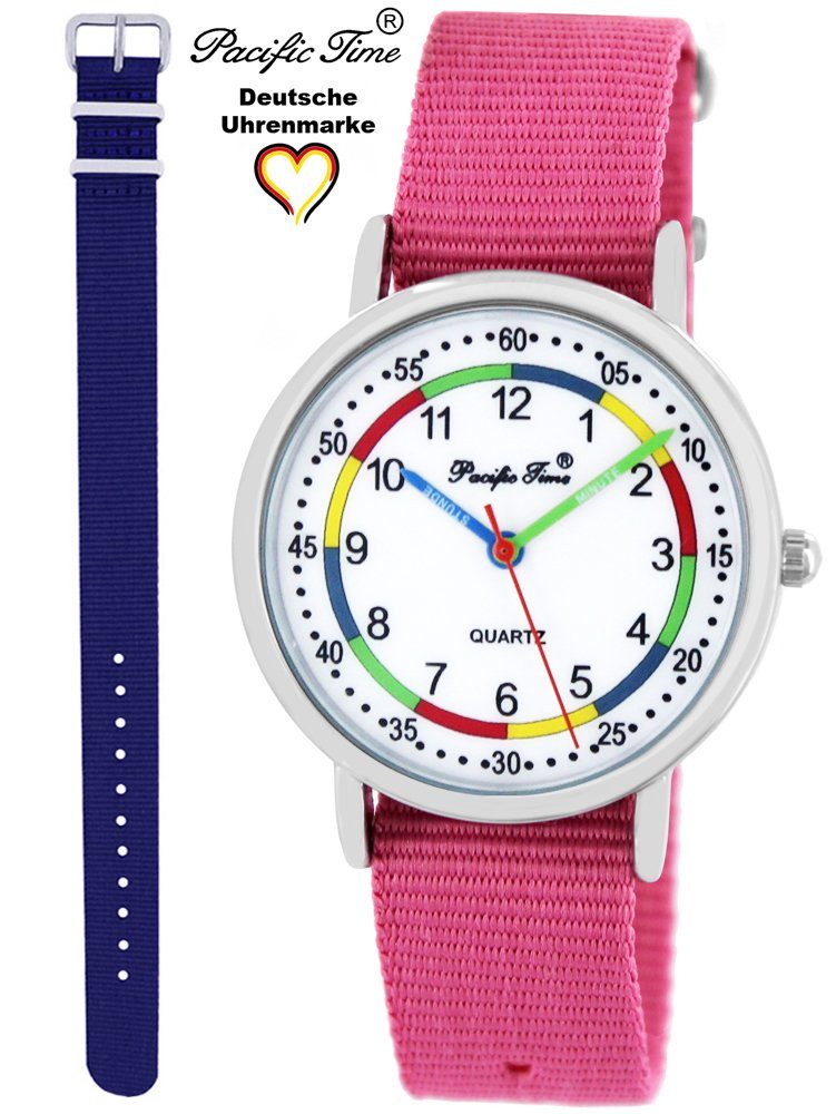 Pacific Time Quarzuhr rosa und Wechselarmband, Gratis Match Set Kinder Armbanduhr Design - Versand Mix Lernuhr und First blau