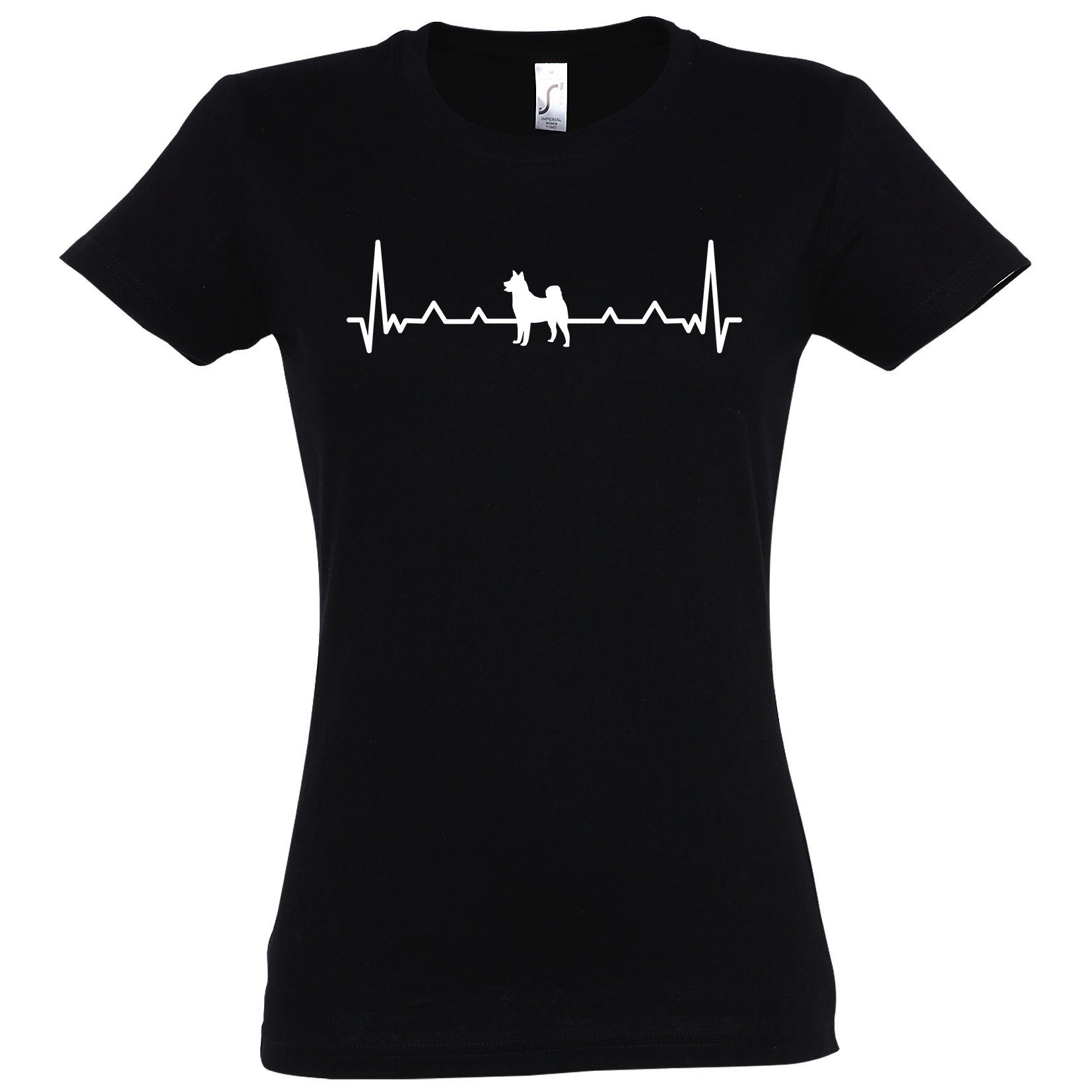 Heartbeat Youth Hund Schwarz mit Shirt Designz Frontprint T-Shirt Damen trendigem