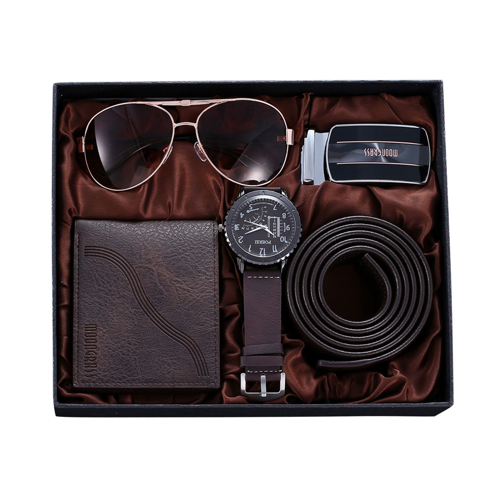 HAUSS SPOLE Geldbörse 4PCS Geschenk Set für Männer Gürtel Herrenuhr Sonnenb günstig online kaufen