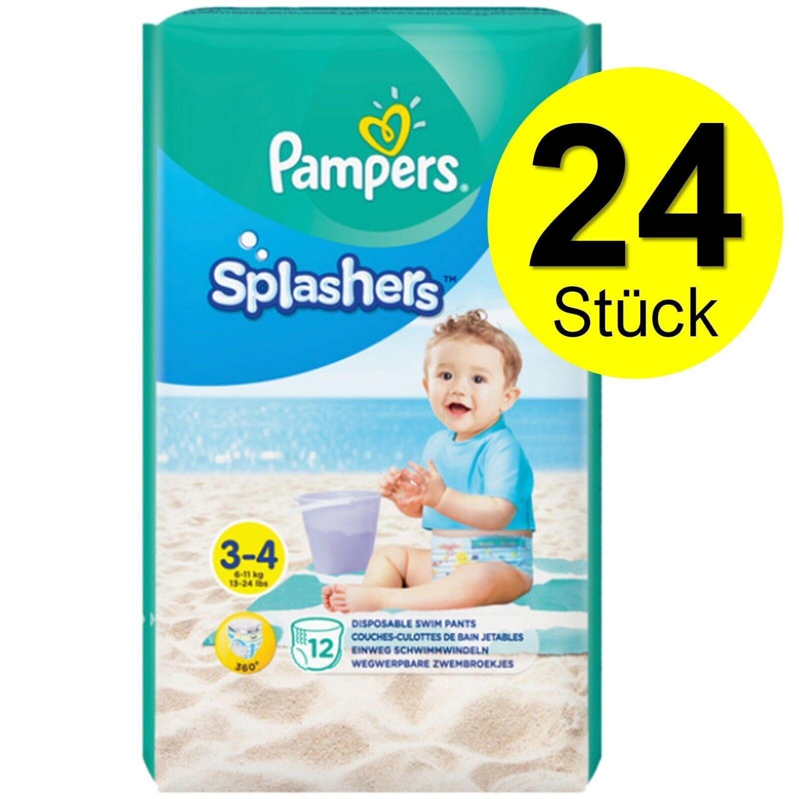 Beinbündchen Windeln Babywindelhose bis Pampers Baby Baby 6-11 Babywindel Pampers Windelbund pempers), mit leicht aufreißbaren Gr. dehnbare 3-4 (doppelte Einweg Babyschwimmwindel Schwimmhose Einweg Stk. Windel kg Schutz Seiten Schwimmwindel 22 360°, Pants Windeln