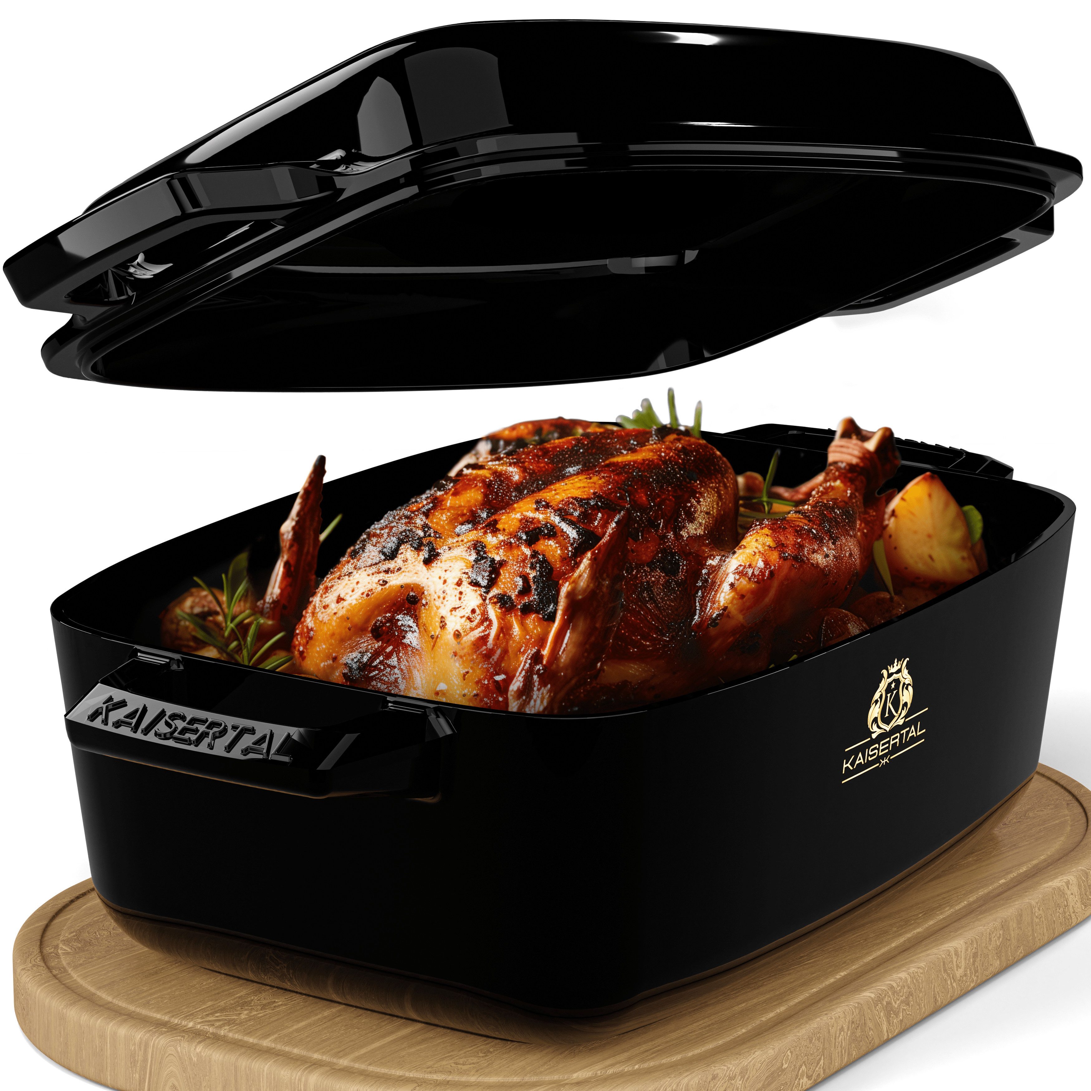 Kaisertal Auflaufform KAISERTAL eingebrannt/emailliert Gusseisen Bräter mit Deckel 28/32cm, Bräter mit Deckel 7kg - Induktions- & Backofengeeignet
