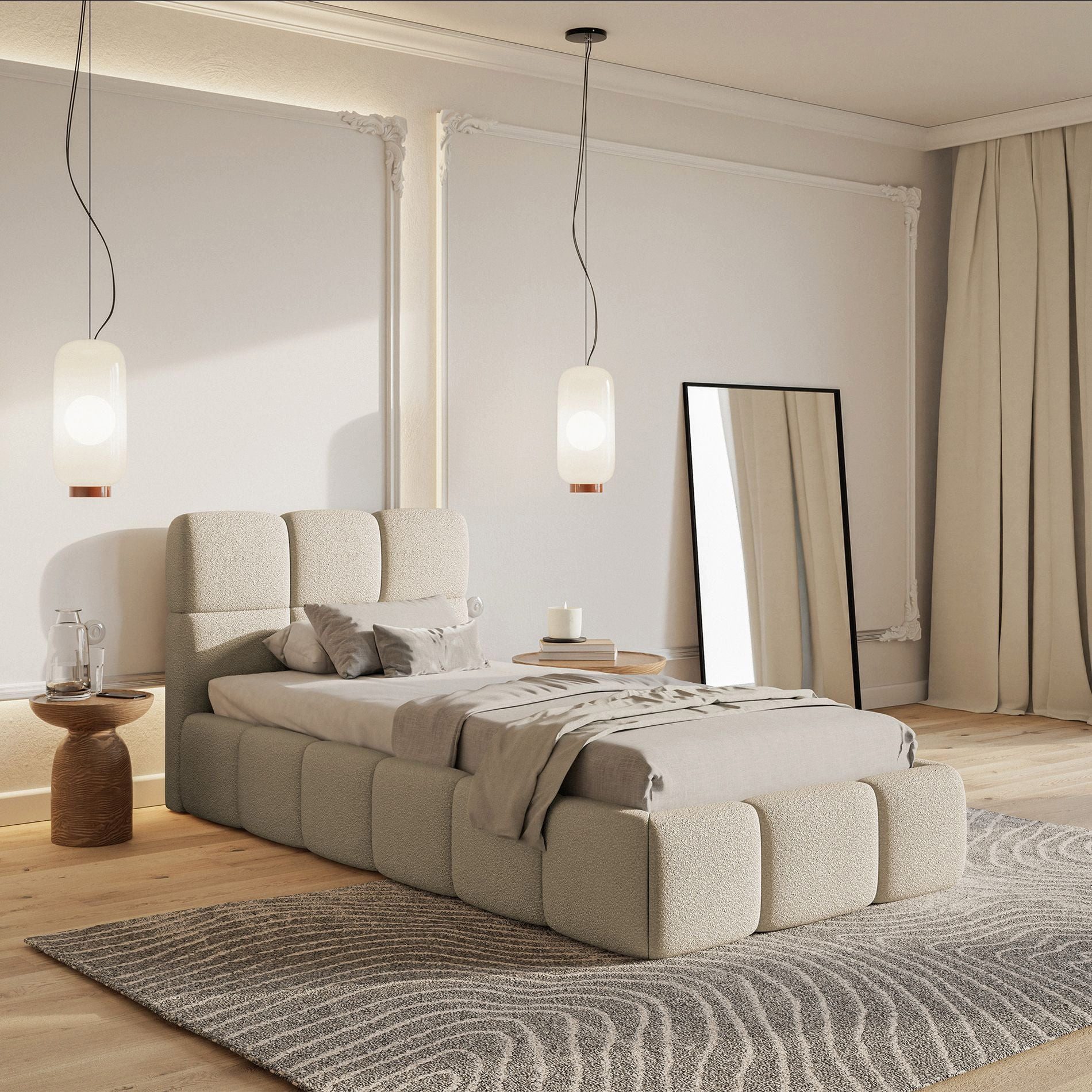 Selsey Kinderbett CLOUDY, mit Lattenrost, und Eck-Kopfteil, Bouclé, 90x200 cm