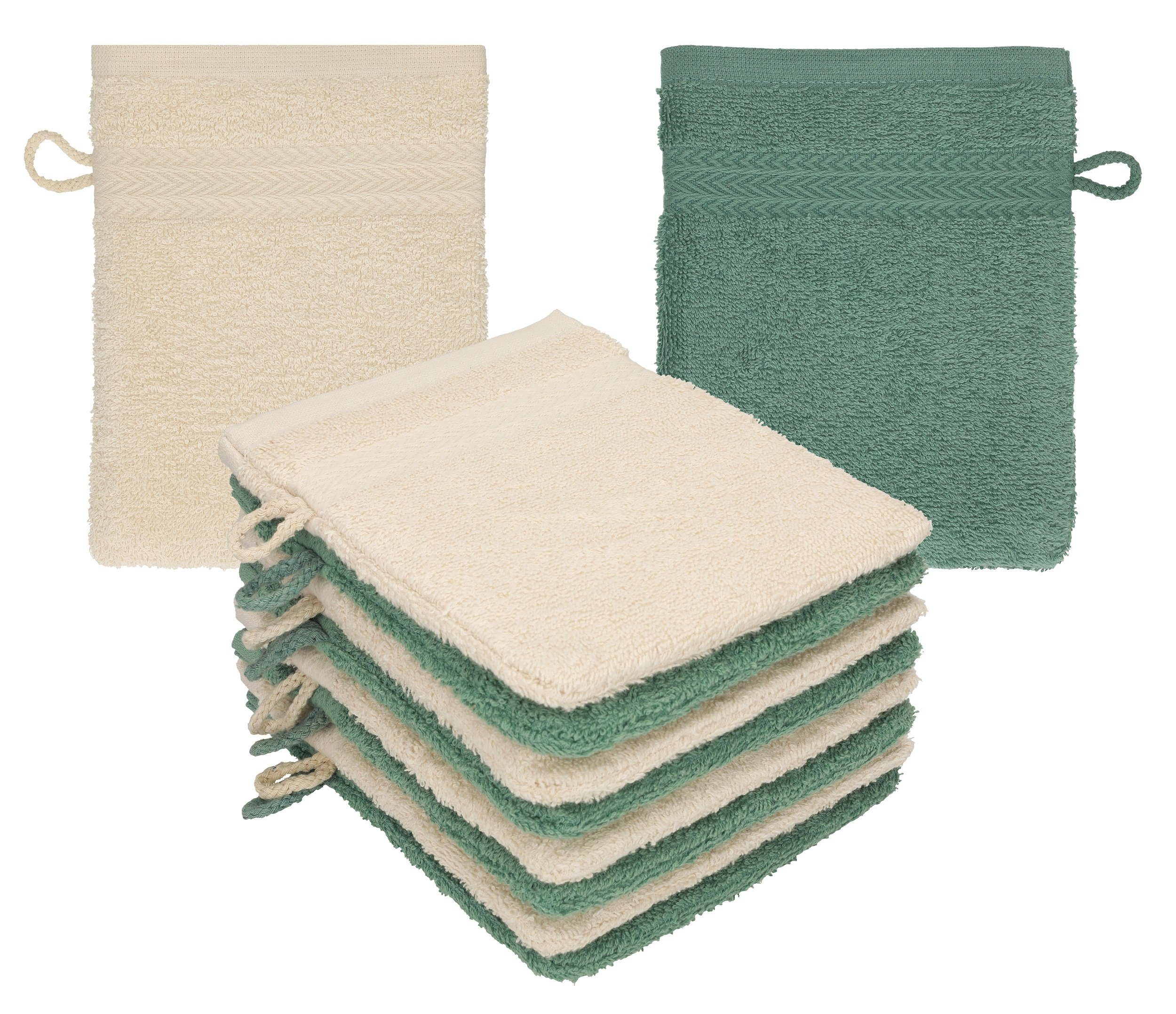 16x21 Waschhandschuhe Baumwolle 100% - Sand Betz tannengrün 10 Farbe Premium Waschlappen Stück cm Set Waschhandschuh