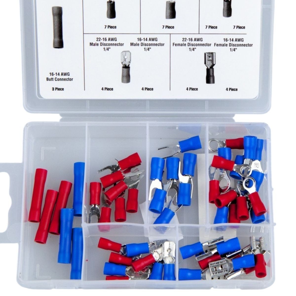 BENSON Kabelverbinder-Sortiment Kabelschuhe 50tlg. Flachsteckhülsen Ringkabelschuhe Gabelstecker, 50-tlg., im Sortimentskasten