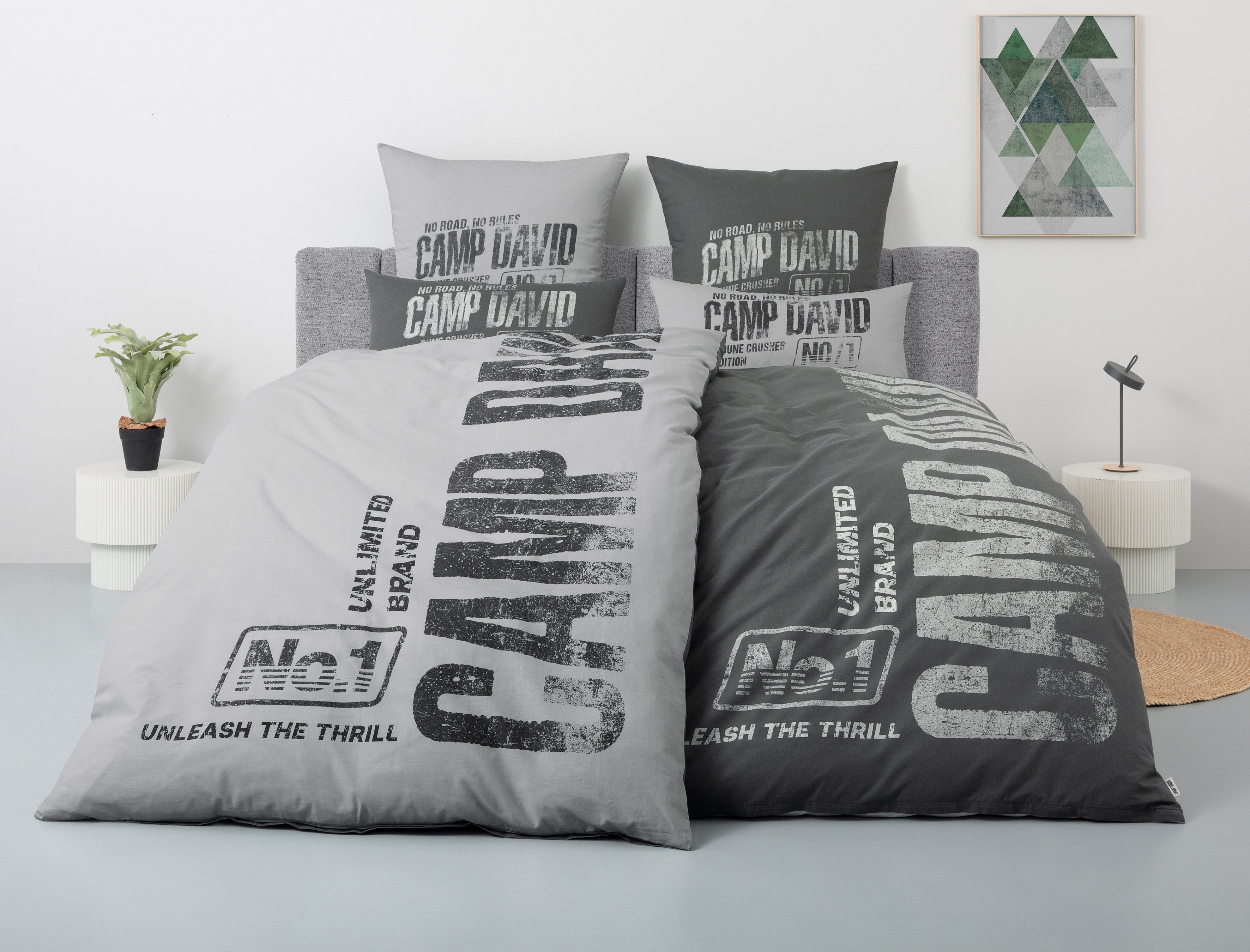 CAMP DAVID Wendebettwäsche Kymber, Renforcé, 2 teilig, NEUHEIT! Bettwäsche ab 135x200cm, mit coolem Schriftzug