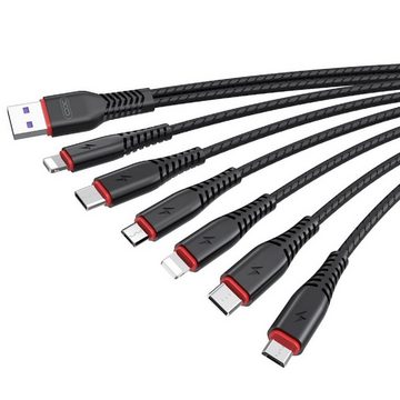 XO 6in1 USB - 2x Lightning + USB-C+microUSB 1,2m 3,5A / 2m 2,5A schwarz Lightningkabel