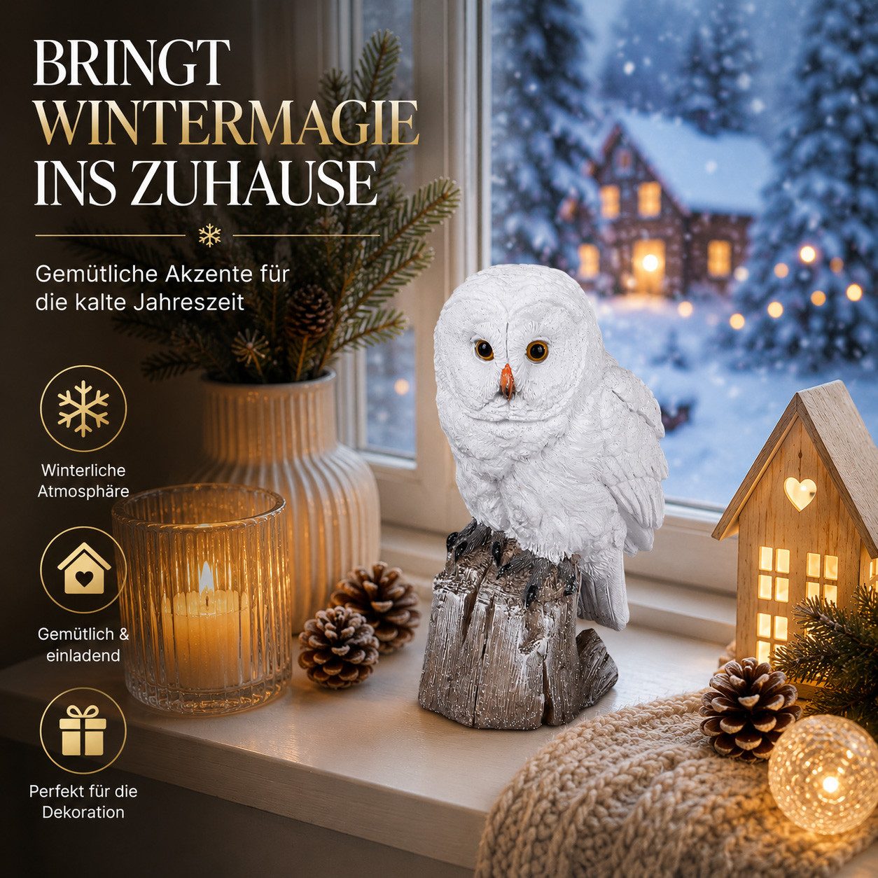 formano Dekofigur Eule auf Baumstamm 23 cm Deko Figur Winterdeko Dekofigur