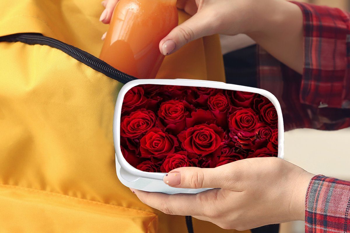 MuchoWow Lunchbox Blumen - Rosen für Kinder Brotbox Mädchen (2-tlg), - Erwachsene, und Brotdose, Jungs weiß Kunststoff, Rot, und für