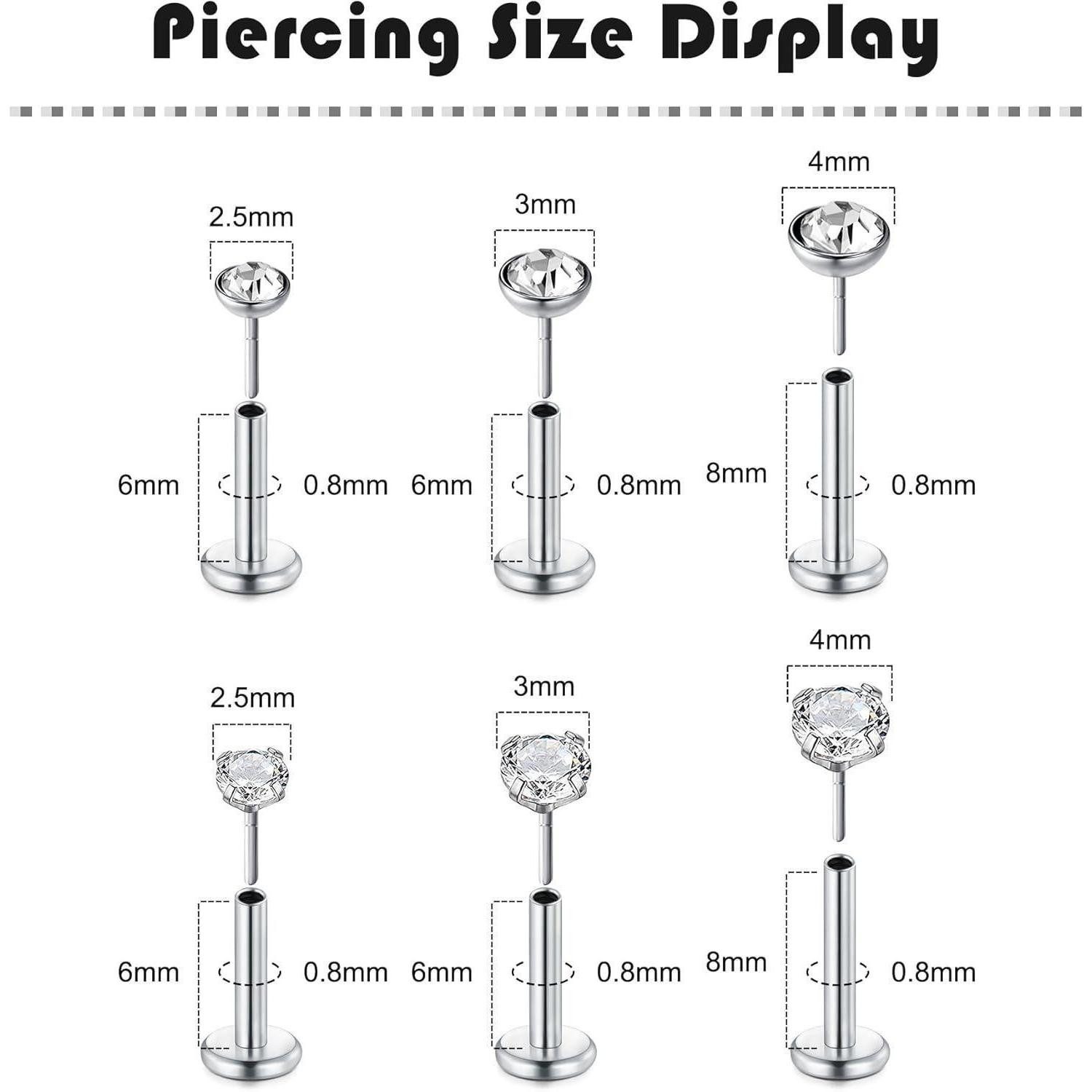 MODRSA Piercing-Set 16G Durchsichtig Acryl Chirurgenstahl Lippen Tragus Helix Piercing Set