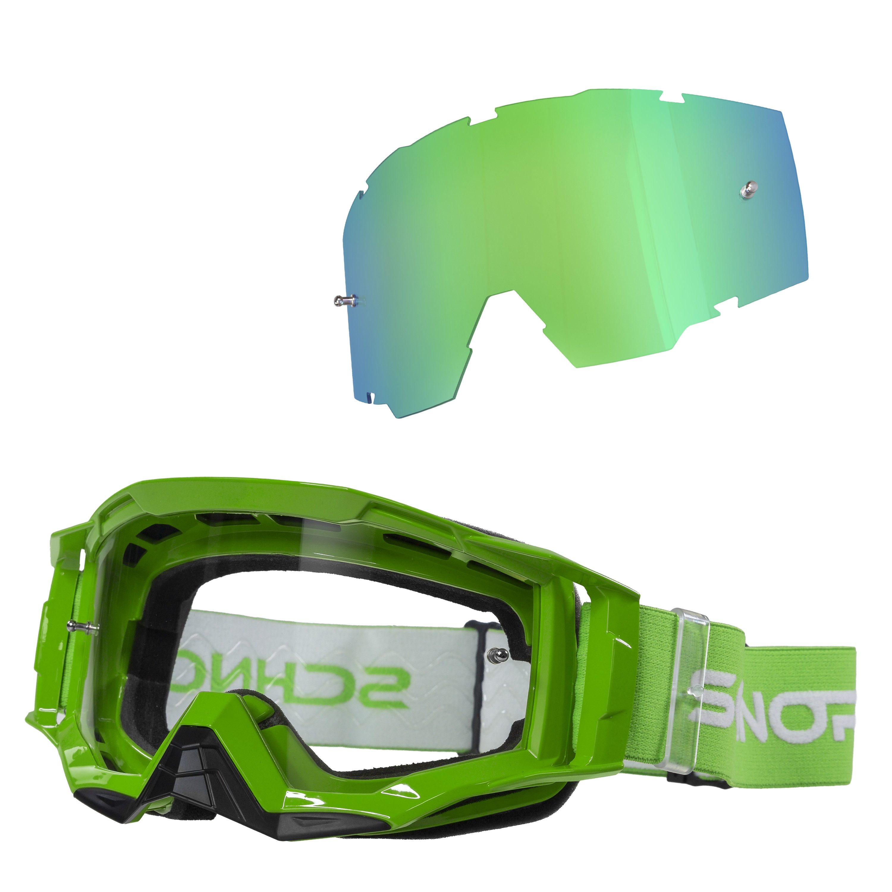 Sportbrille MX Neo Motocross Brille Anti-Fog & Tear-Off + Wechselglas Grün