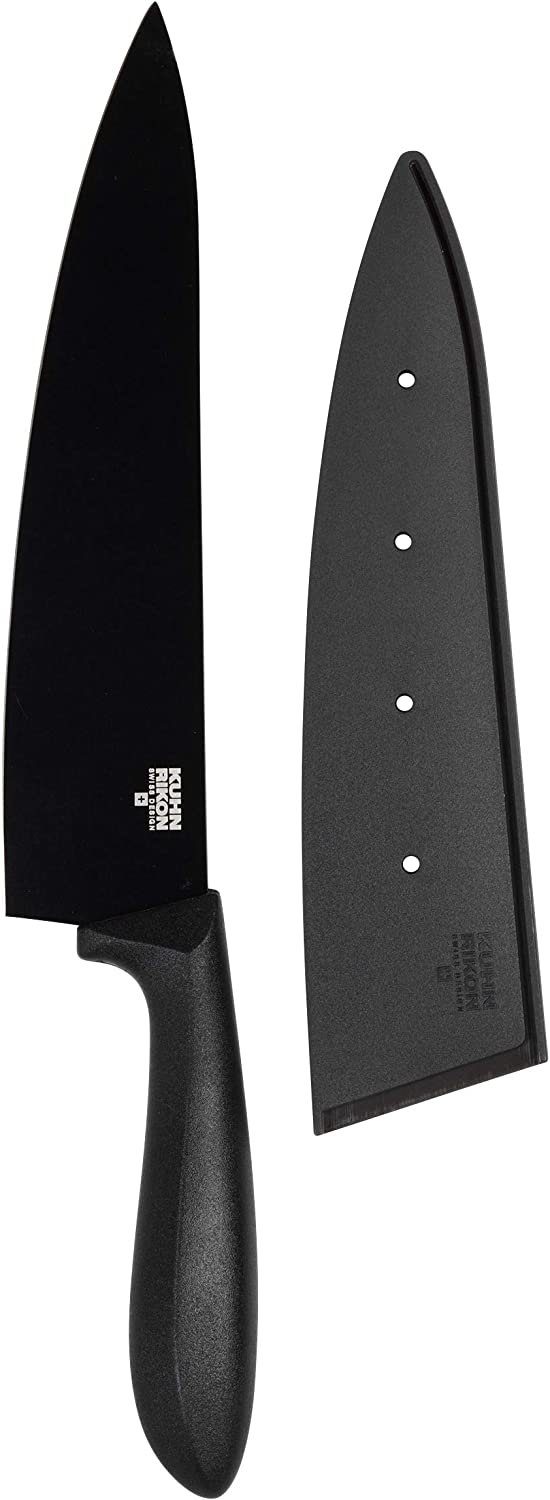 KUHN RIKON Messer-Set Kochmesser + Tranchiermesser + 4 Steakmesser inkl. Holzbox) (6-tlg., Profi, Langlebig, Schweizer Qualität), Antihaftbeschichtet sehr Scharfer Japanischer Edelstahl