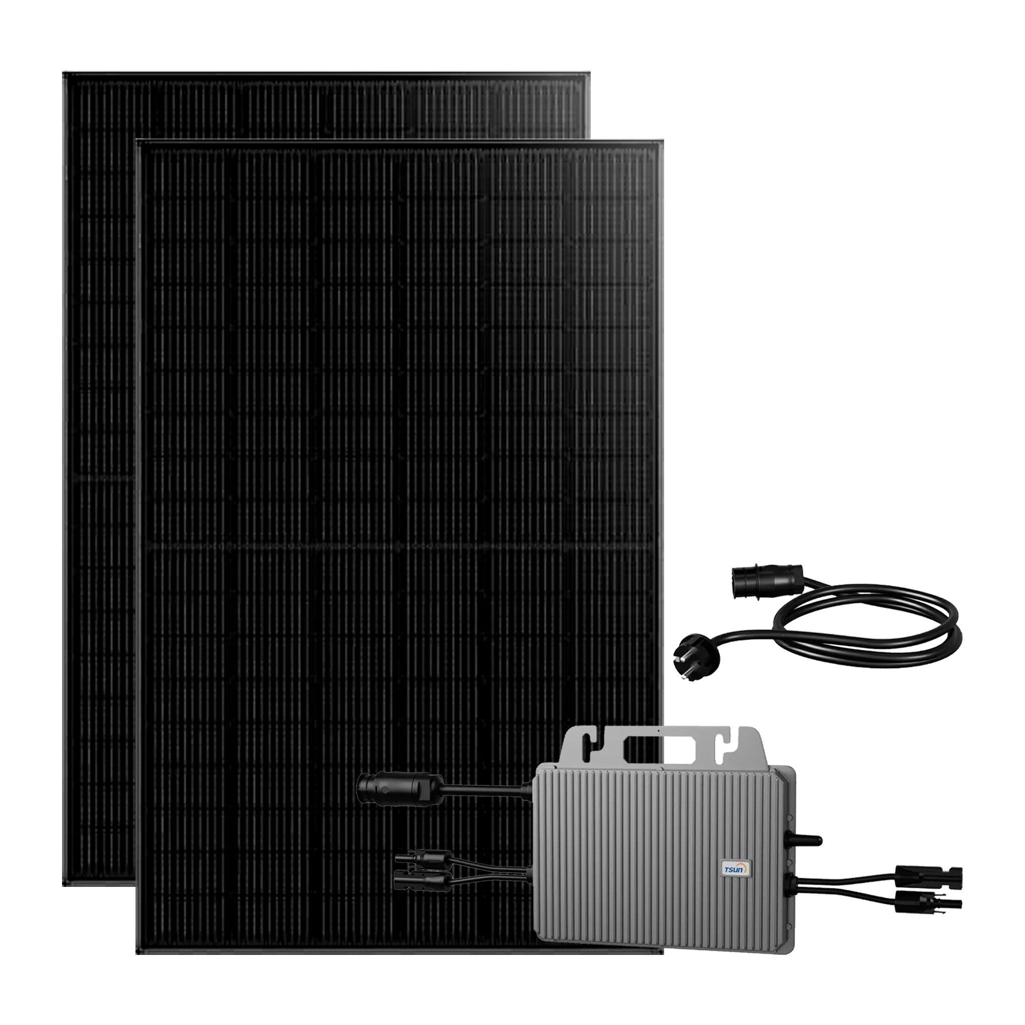 Tsun Balkonkraftwerk 900W Balkonkraftwerke TSUN Microinverter mit/ohne Anker SOLIX E1600, 450 W, Monokristallin, (Set, 2x 450W Solar Module+1 x Tsun 800W Microinverter+0/1 Anker Solix E1600), IP65