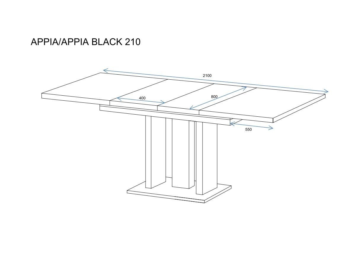 modern, erweiterbar, Endo-Moebel Weiß Beton Säulentisch, "Appia ausziehbar Beine, 130-210cm Küchentisch, Dunkel Säulen-Esstisch Hochglanz White"