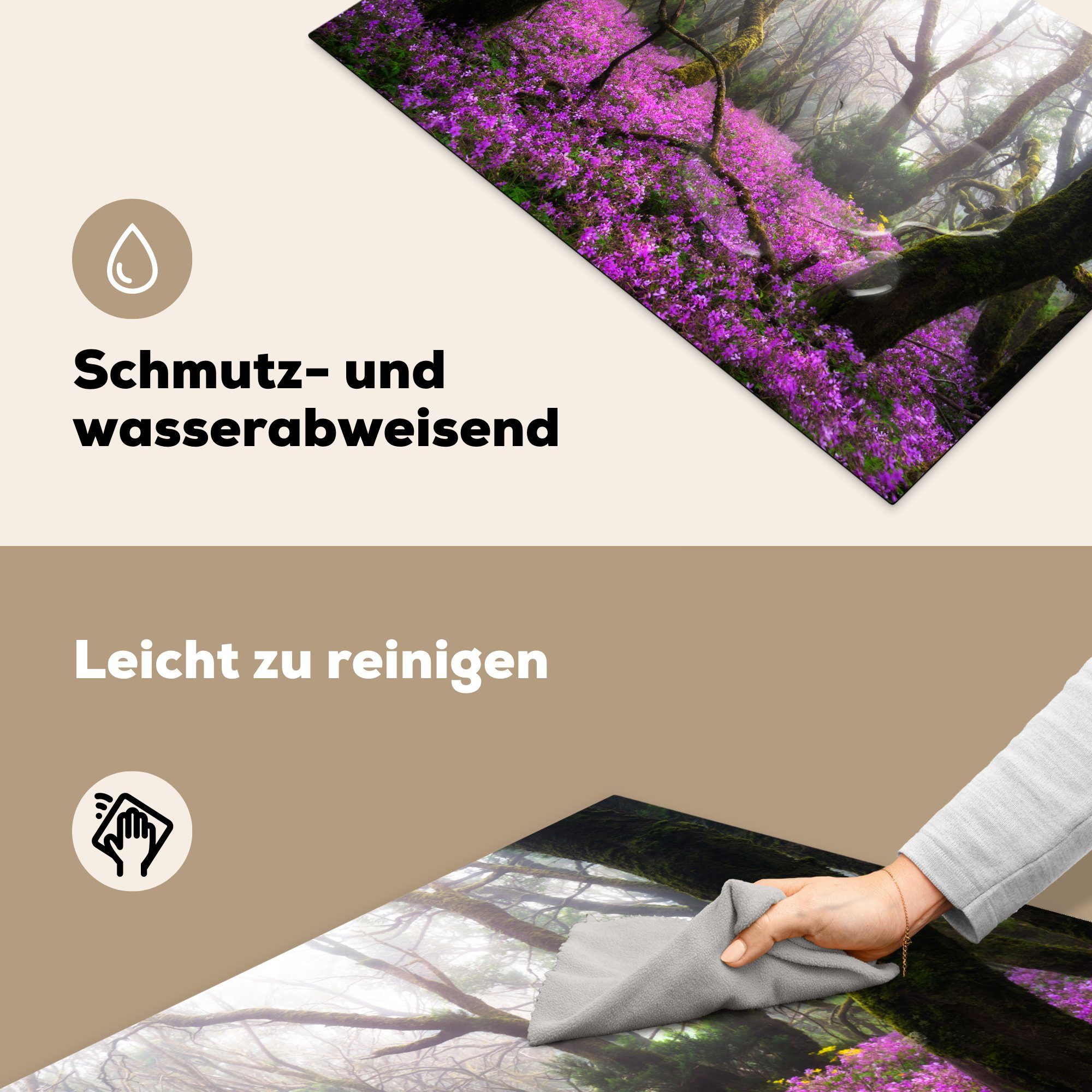 rosa küche, cm, die Herdblende-/Abdeckplatte Garajonay-Nationalpark Spanien, Vinyl, in Schutz tlg), für 81x52 Induktionskochfeld Ceranfeldabdeckung im Blumen Leuchtend MuchoWow (1