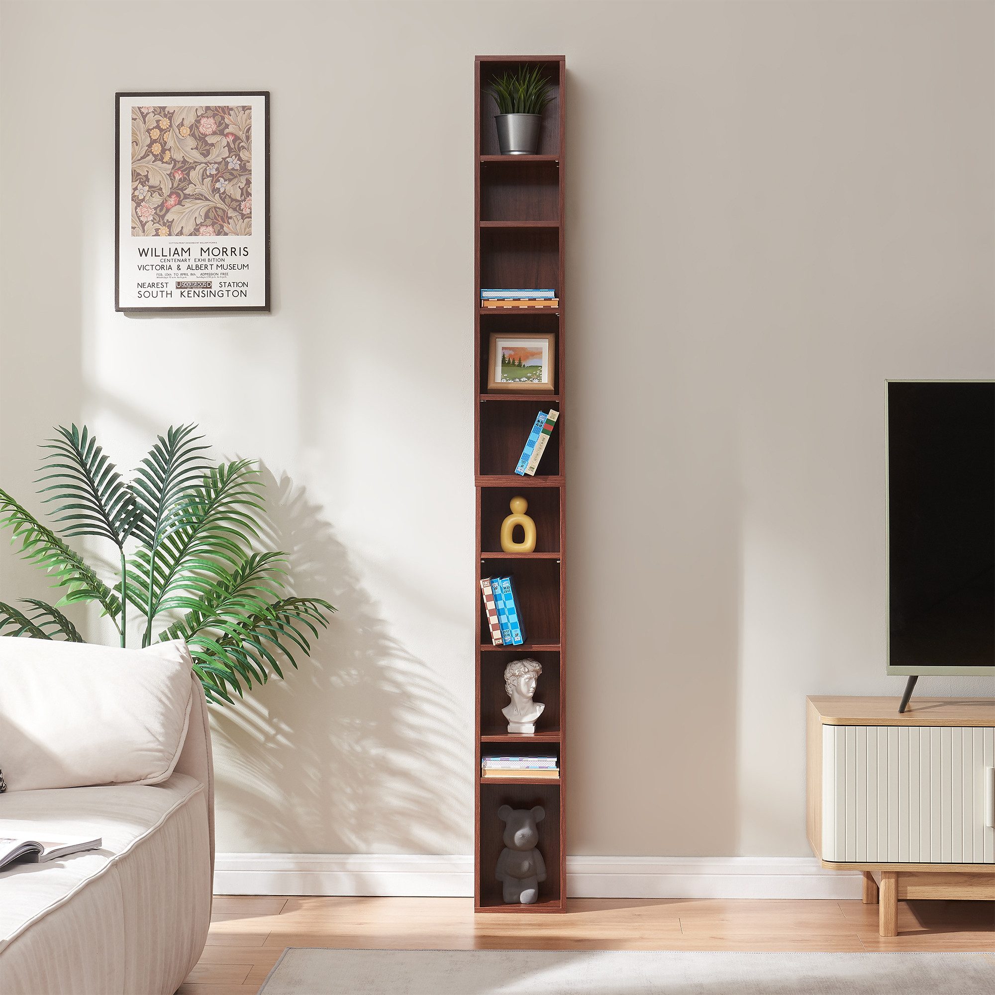 en.casa CD-Regal, »Tynset« 187x20x17 cm mit 10 Fächern Walnussoptik günstig online kaufen