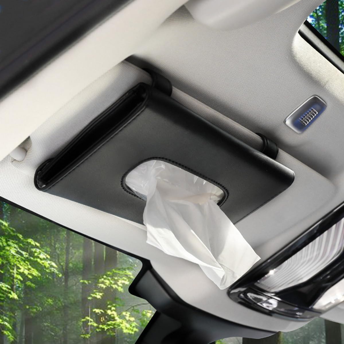 FOUORTUNATE-BEE Papiertuchbox Auto Taschentuchhalter Sonnenblende Hängende Taschentuchbox Pu Leder (Tücherbox Organizer für Taschentücher im Auto)