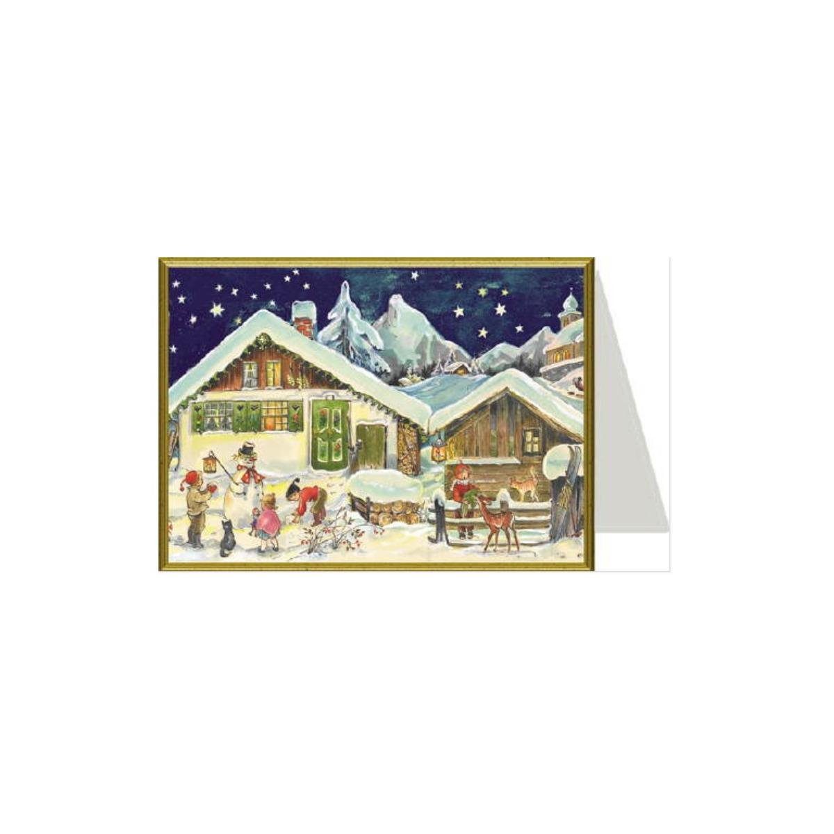 bauen Weihnachtskarte Grußkarte Verlag Richard - 99119 - Schneemann Sellmer
