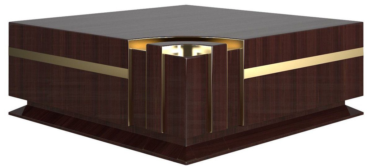 Casa Padrino Couchtisch Designer Couchtisch Dunkelbraun Hochglanz / Gold 120 x 120 x H. 52 cm - Quadratischer Wohnzimmertisch - Luxus Qualität