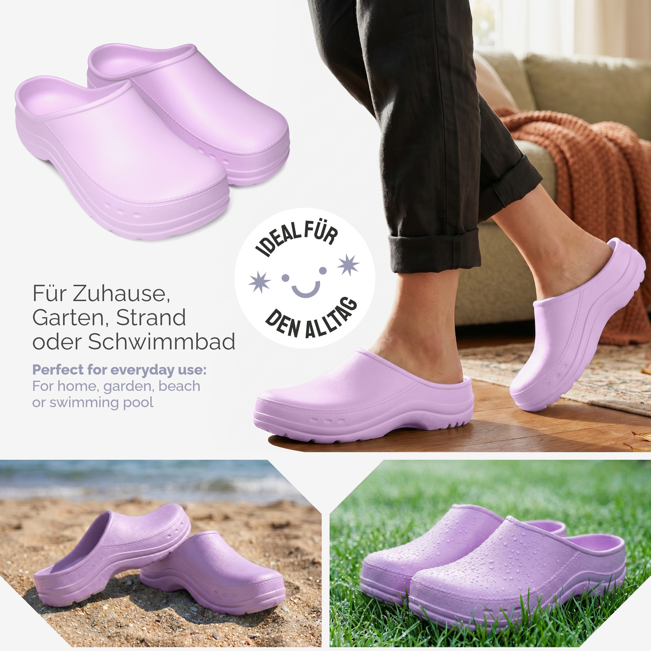 Ladeheid Gartenclogs für Damen Ultraleicht EVA Gartenschuhe LA-CA-25 Clog (38 EU, Helllila) Wasserdicht & Flexibel – Bild 4 von 5