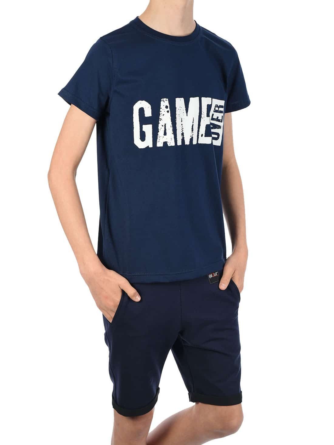 T-Shirt / Navy Shorts Bund elastischem (1-tlg) mit & Jungen Sommer Set Navy BEZLIT