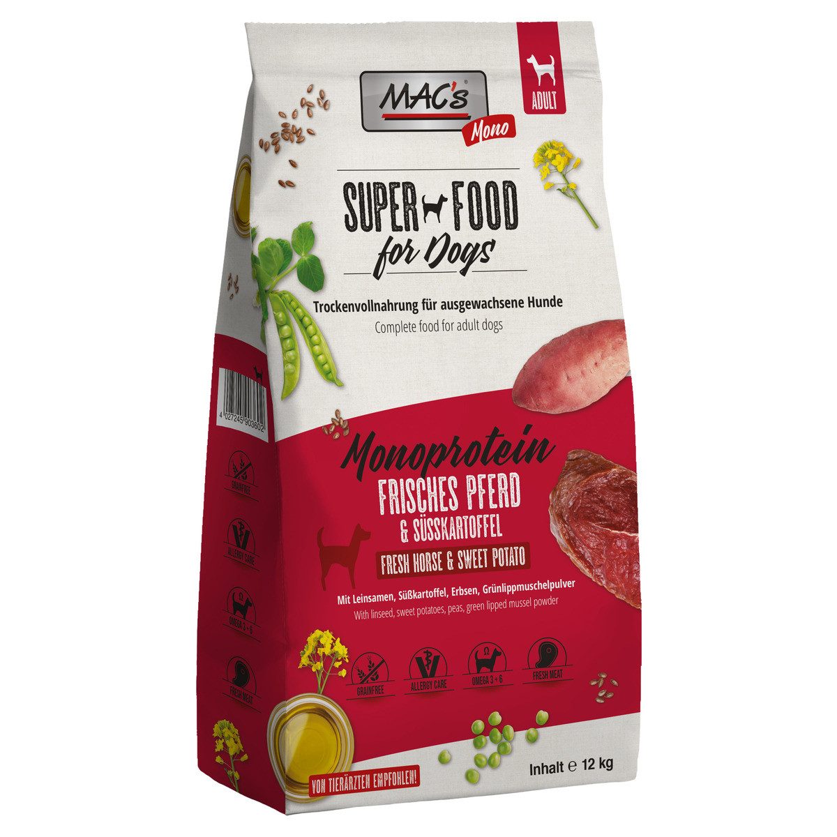 MAC'S Monoprotein frisches Pferd 12 kg, Trockenfutter für: Hund