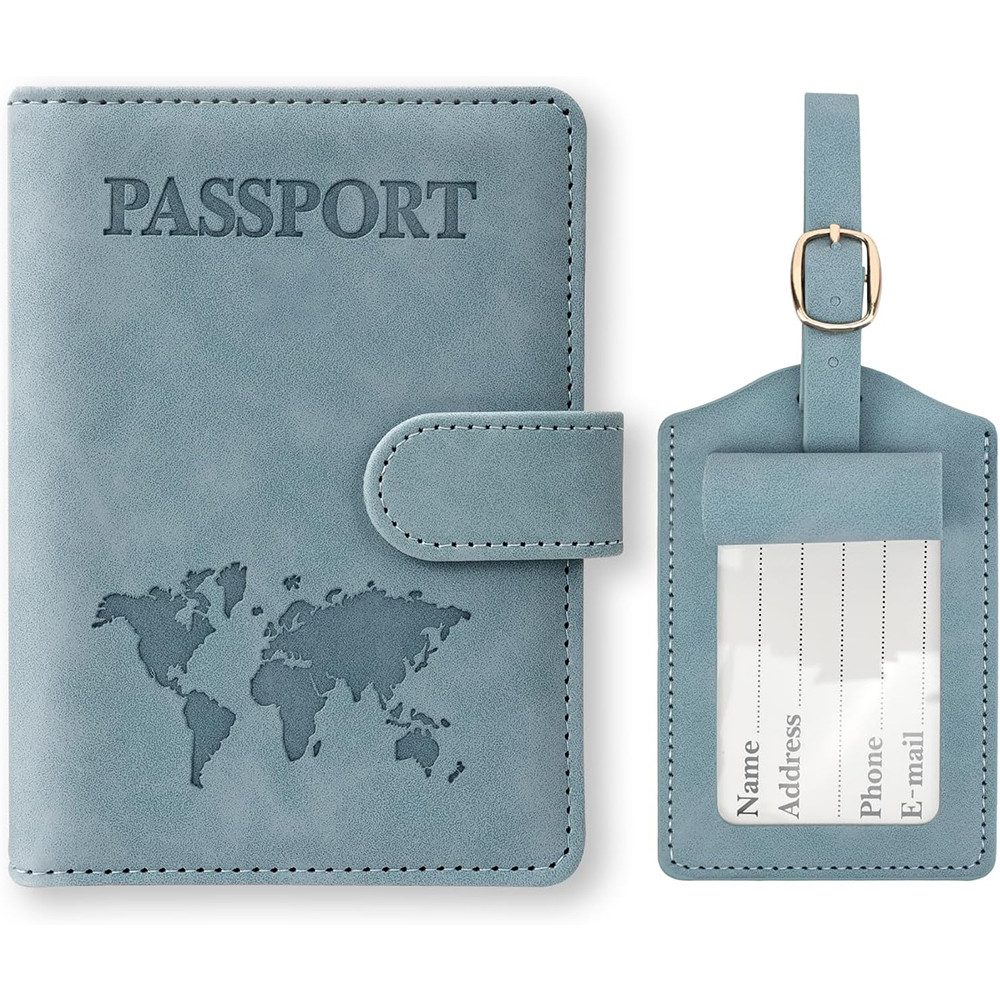 HoyoLee Gepäckanhänger Reisepasshülle und Kofferanhänger Set,Passport Hülle mit RFID-Blocke Kunstleder Reisepass Organizer mit Gepäckanhänger