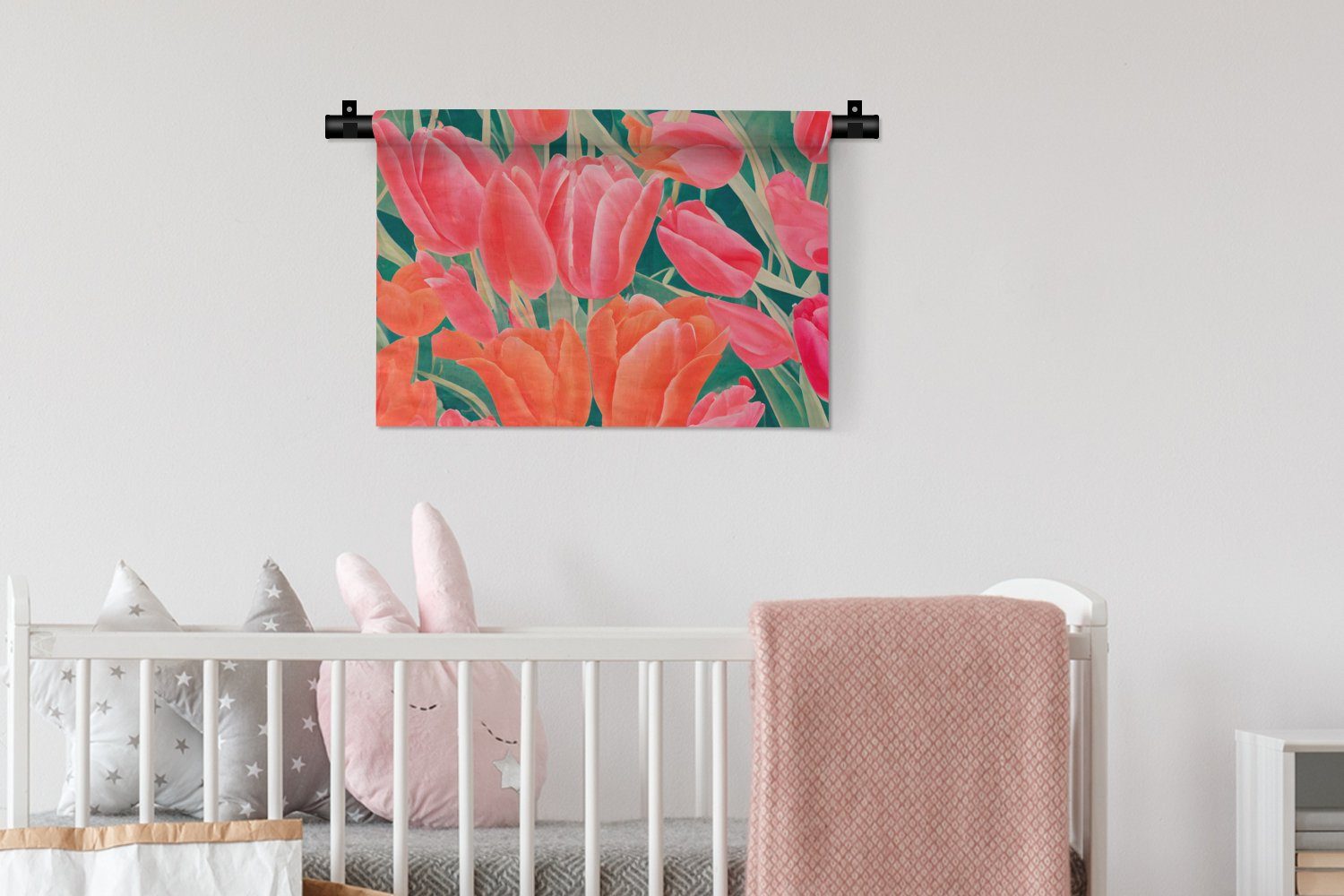 MuchoWow Wanddekoobjekt Tulpen - Blumen Wandbehang, für Kunst, Schlafzimmer, - - Wanddeko Kleid, Wohnzimmer, Rot Kinderzimmer Rosa 