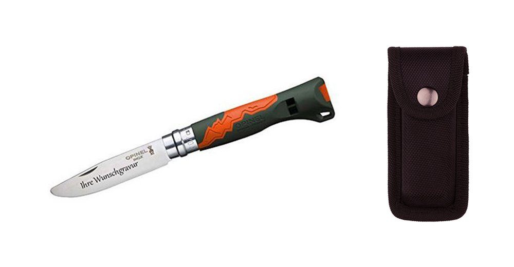 Opinel Taschenmesser OUTDOOR JUNIOR, orange, mit Namensgravur + Nylonetui