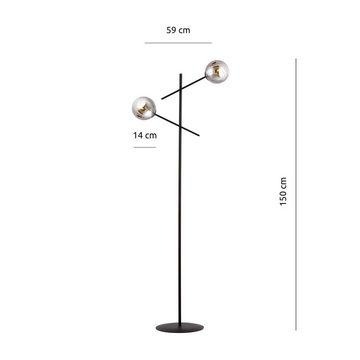 Licht-Erlebnisse Stehlampe MILAN, ohne Leuchtmittel, Rauchglas Metall 150 cm hoch Schwarz Graphit E14 2-flammig Modern