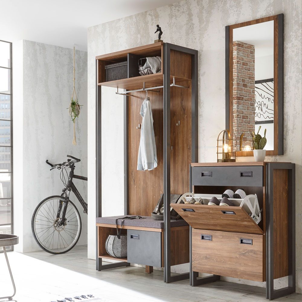 Lomadox Шкафы-Set DALLAS-61, (Spar-Set), Stirling Oak Nb. mit Matera Anthrazit 175x202x40-45cm