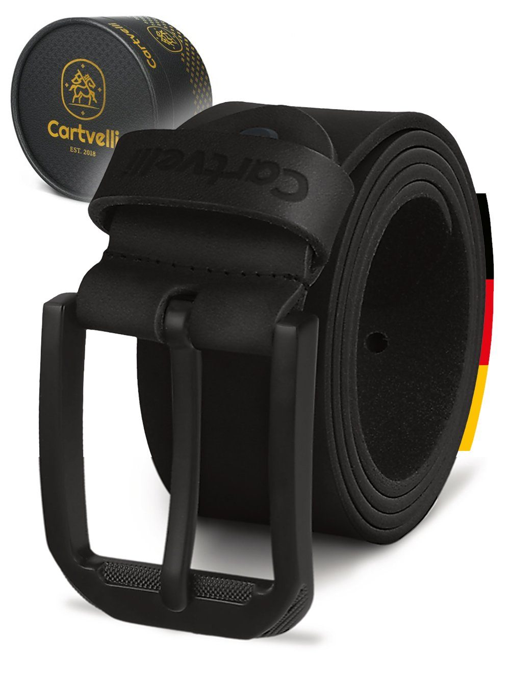 Cartvelli Ledergürtel Cartvelli Herren Ledergürtel Made in Germany 40mm inkl. Geschenkbox Schwarze Schliesse
