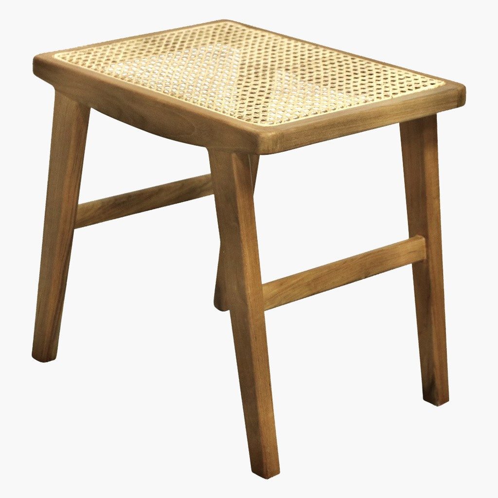 Vintagehaus Esszimmerstuhl oder Hocker Nova Teak Retro Rattan Wiener Geflecht Armlehnen