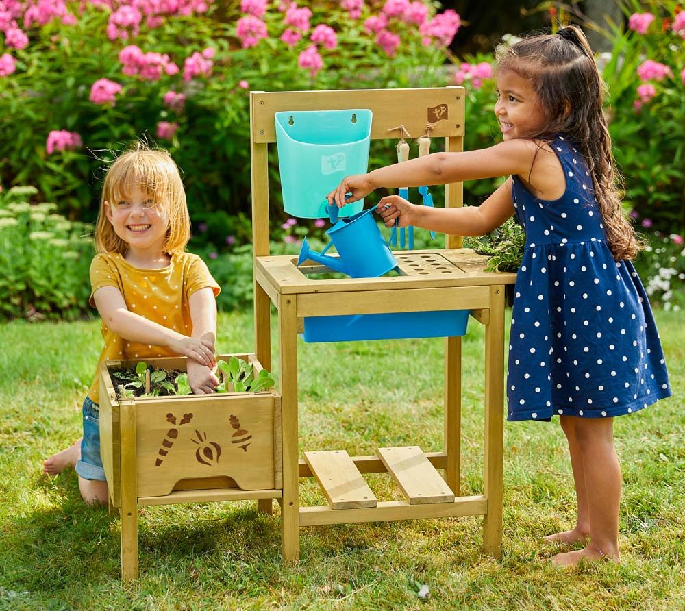 TP Toys Outdoor-Spielküche Grow Up Holz, Geeignet ab 3 J., Wasserspender für mehr Spielspaß, LxBxH 83x34x88cm