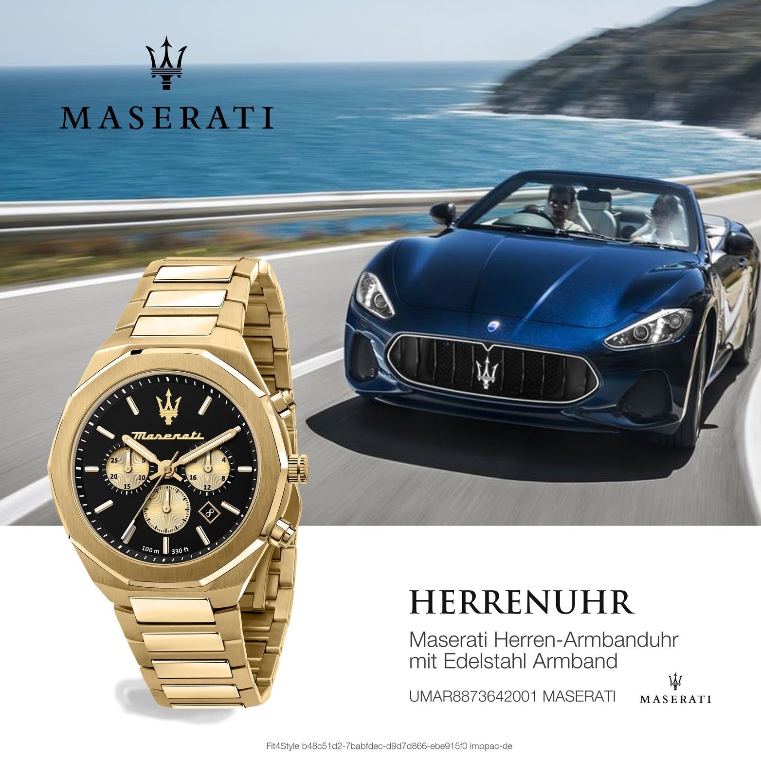 MASERATI blau groß Edelstahlarmband, Edelstahl (ca. Chronograph Armband-Uhr, Herrenuhr 45mm) Maserati Gehäuse, rundes