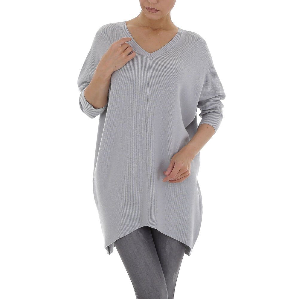 Ital-Design Strickpullover Damen Freizeit Stretch Longpullover in Grau