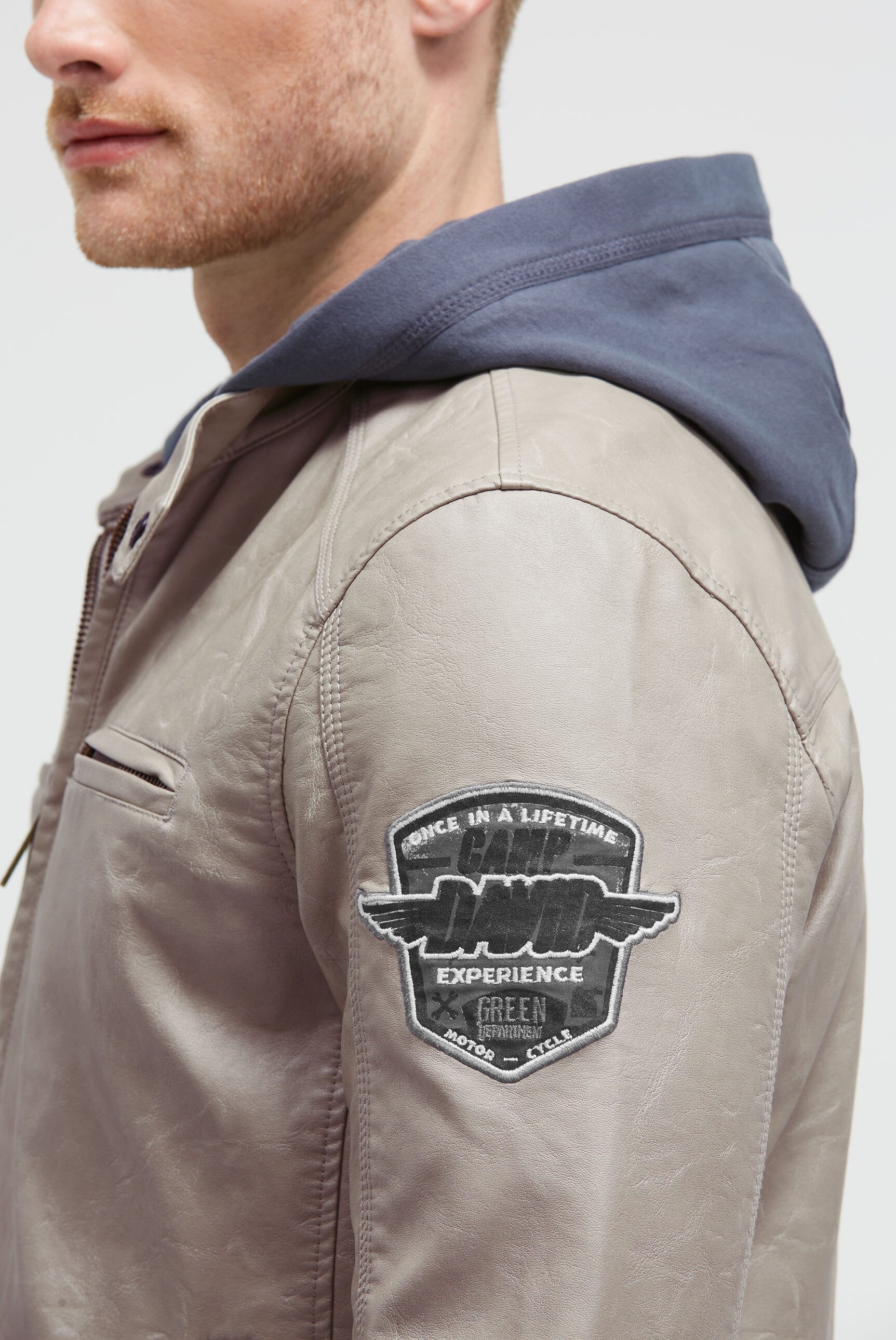 CAMP DAVID Lederimitatjacke mit abtrennbarer Kapuze