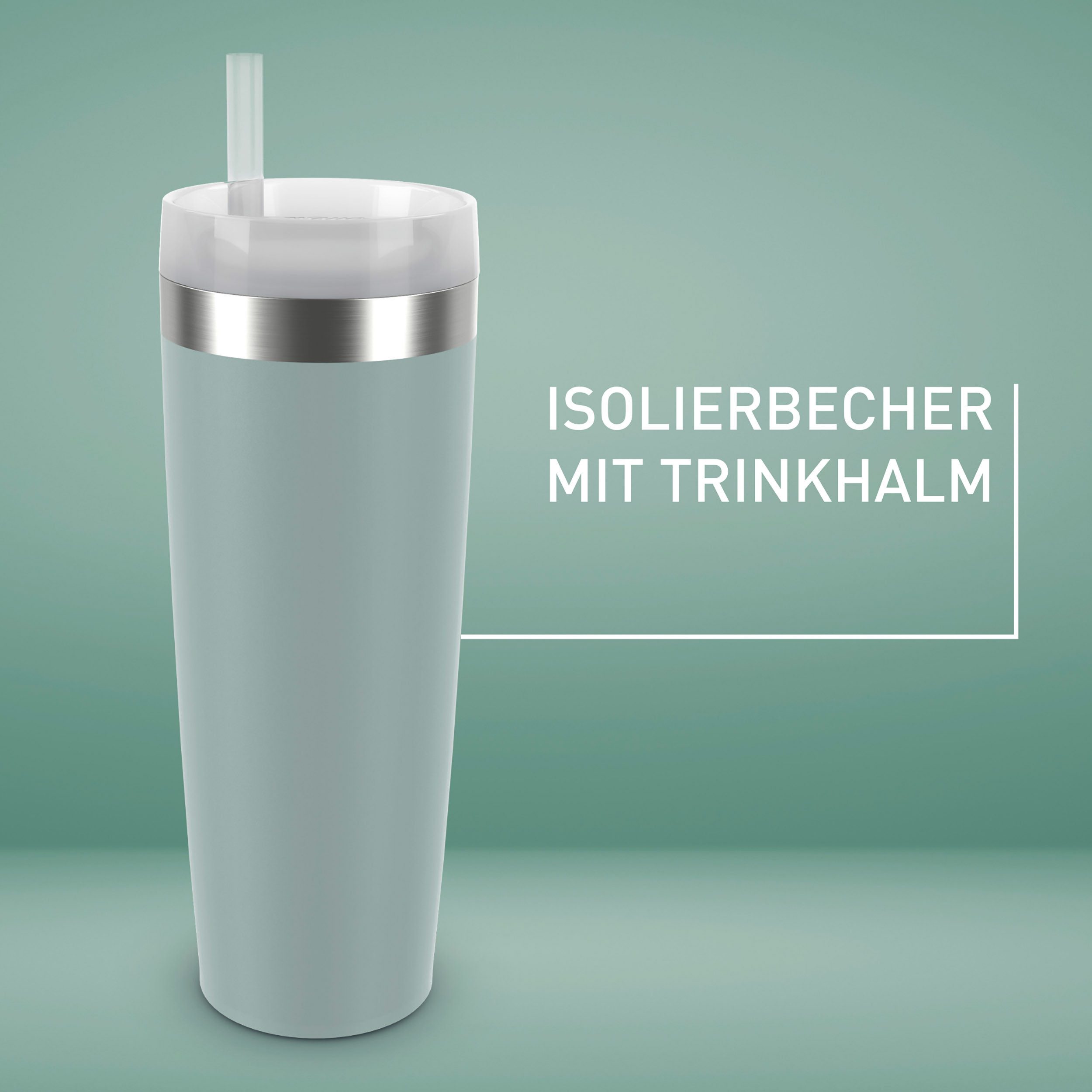 Emsa Isolierflasche Travel Mug Cool³, 3 Deckelpositionen, für gängige Autohalterungen, inkl. Strohhalm