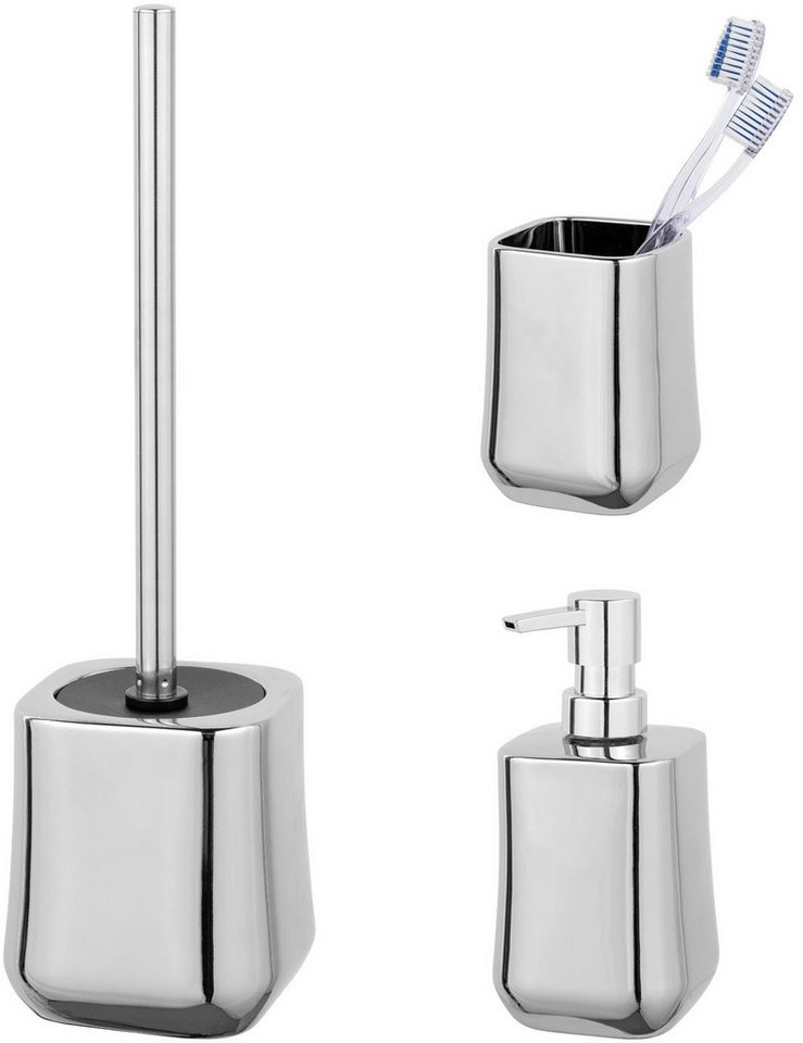SCHÖNER WOHNEN-Kollektion Badaccessoire-Set »Adine«, Set, aus Keramik, mit Zahnputzbecher, Seifenspender und WC-Garnitur