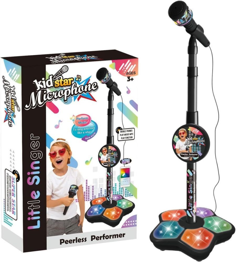 Mikrofon Kinder Karaoke Mikrofon mit Ständer LED Musikspielzeug Geschenk DE.