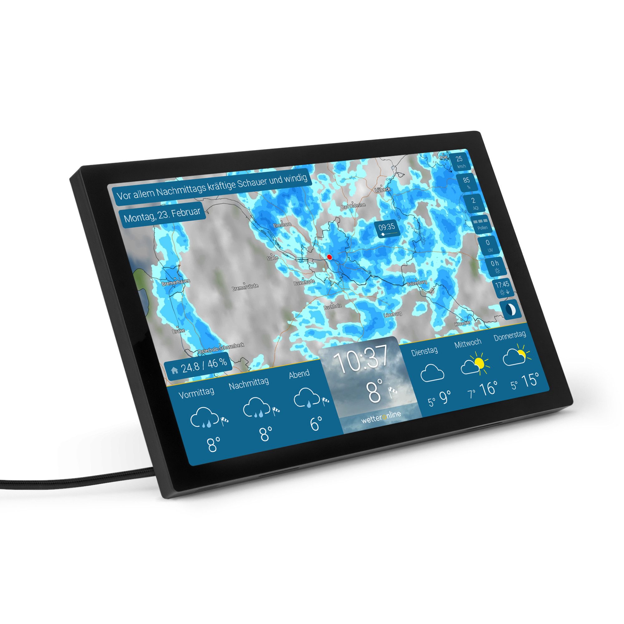 WetterOnline wetteronline home 4: Animiertes WetterRadar auf großem WetterDisplay Wetterstation (inkl. Netzteil, USB-Kabel und Schnellstart-Anleitung, neuen Radaransichten und Premium-Wetterdaten von WetterOnline)