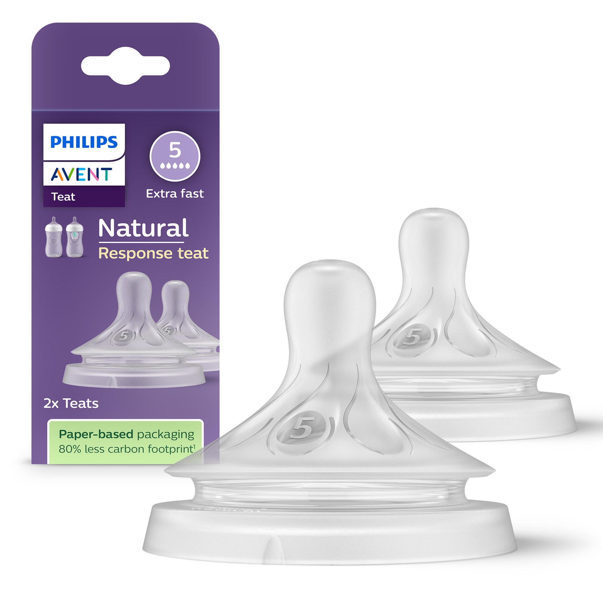 Philips AVENT Flaschensauger Natural Response SCY965/02, 2 Stück mit Anti-colic-Ventil, extra schnelle Durchflussrate