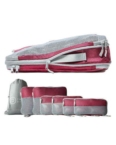 TRAVEL DUDE Kofferorganizer aus recycelten Plastikflaschen (ultraleichte Packwürfel, 7-tlg., Mit Packtaschen in verschiedenen Größen und einem Wäschebeutel), mit Kompression und einem Nassfach