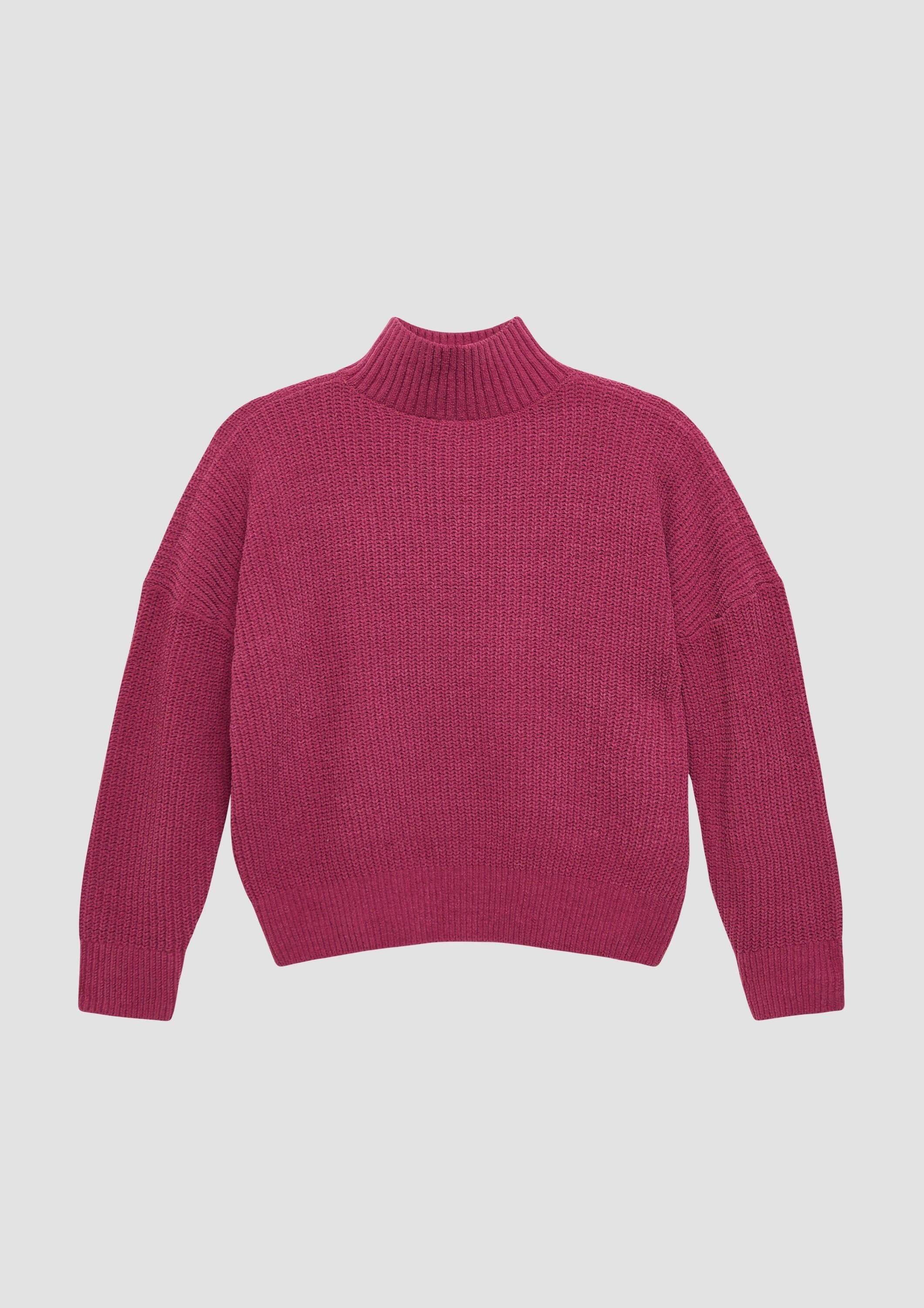 s.Oliver Longpullover Strickpullover Loose Fit Strickpullover mit Stehkragen aus Chenille-Garn