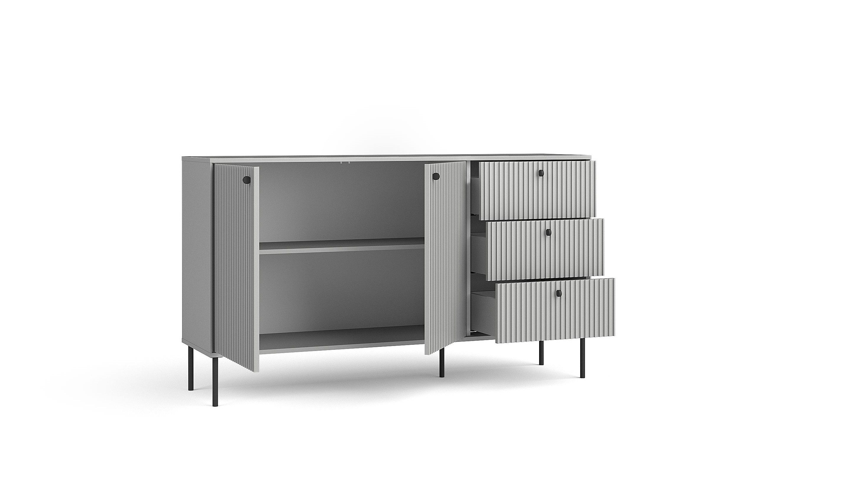 Masseno Kommode NIMB 156,2 cm Sideboard mit 3 Schubladen und 2 Türen Grau