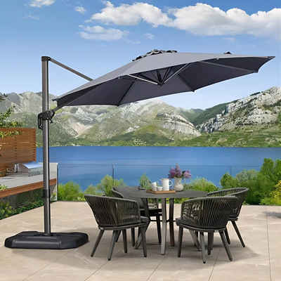 PURPLE LEAF Sonnenschirm Runder Ampelschirm,360 Grad drehbar, geeignet für Terrasse und Balkon, UV-beständig, Durchmesser 300 cm