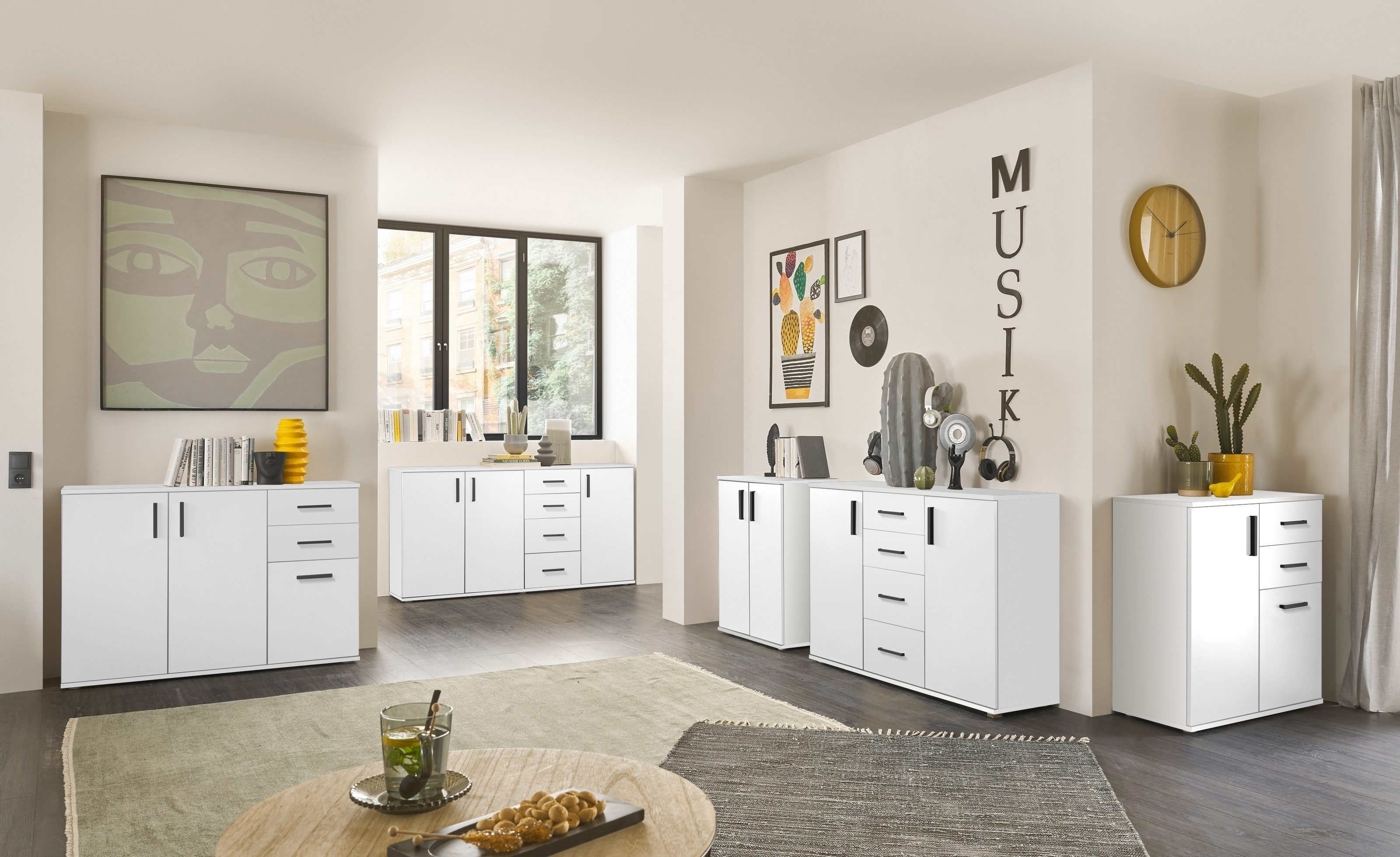 Bega Consult Kommode 3 Türen, 2 Schubladen, weiß - 120x84x35cm (BxHxT)