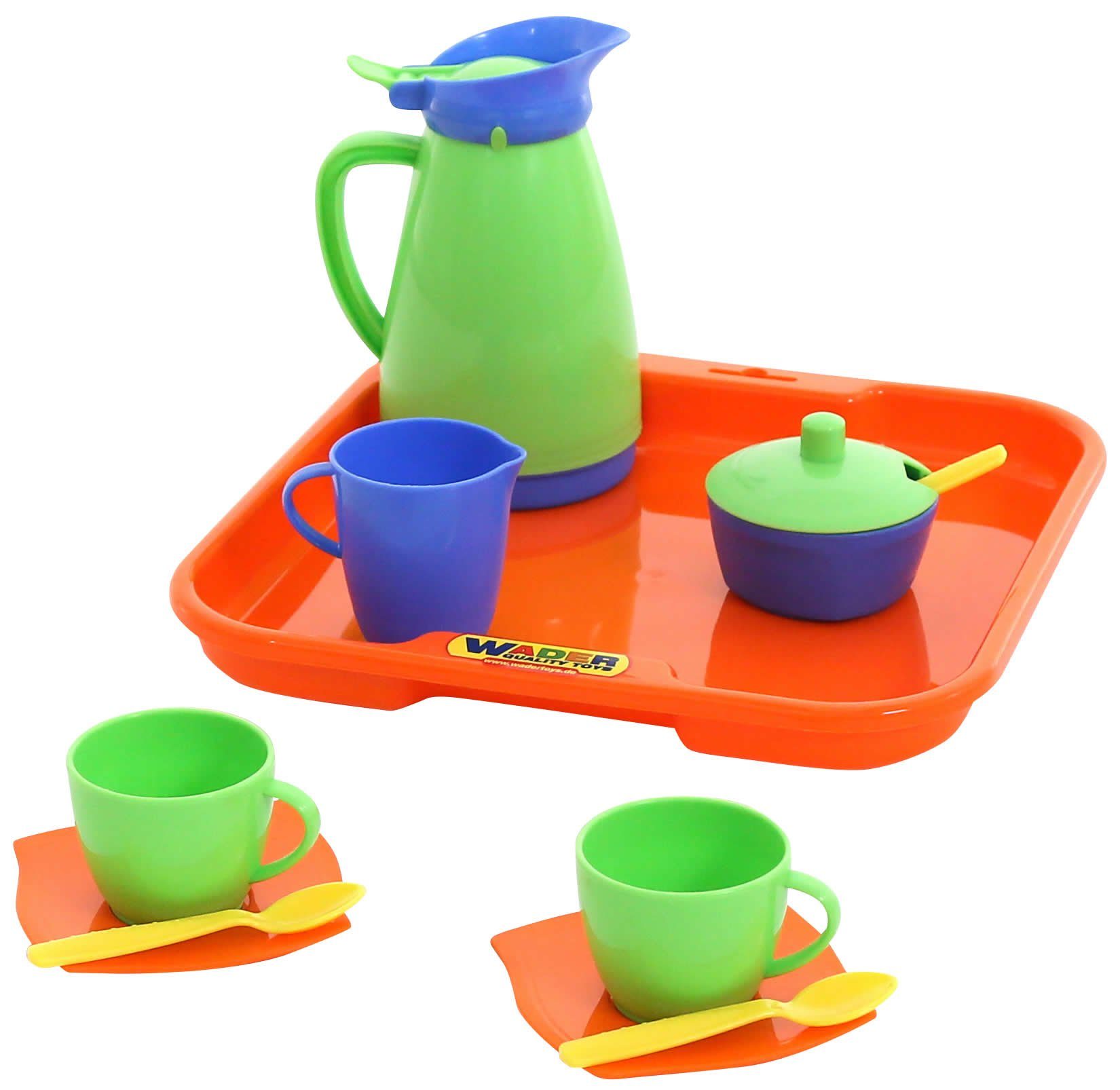 WADER QUALITY TOYS Spielgeschirr Tee Kaffee-Service 11 tlg Tablett Tassen, (Set)