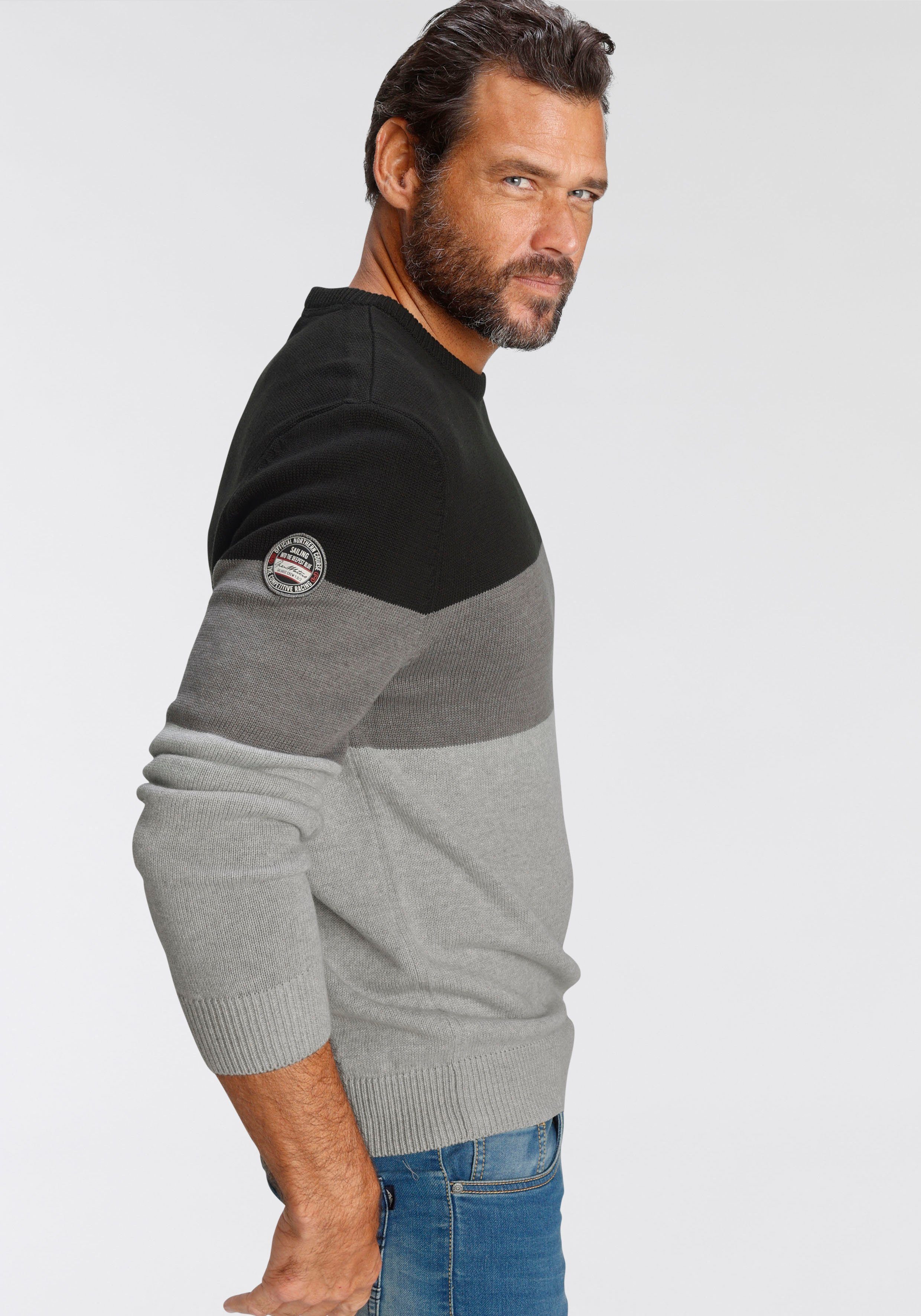 Man's World Rundhalspullover Bis Größe 5 XL mit Blockstreifen günstig online kaufen