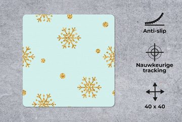 MuchoWow Gaming Mauspad Weihnachten - Muster - Schnee - Gold (1-St), Mousepad mit Rutschfester Unterseite, Gaming, 40x40 cm, XXL, Großes